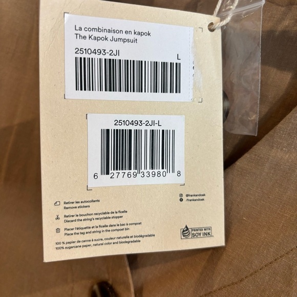 FRANK & OAK Sz L Jumpsuit The Kapok Button Closure Drawstring Pockets NEW - Picture 9 of 13